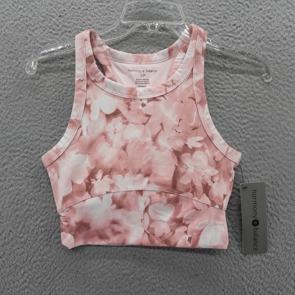 Harmony Balance Women Pink Floral High Neck Racerback Sports Bra Small NEW